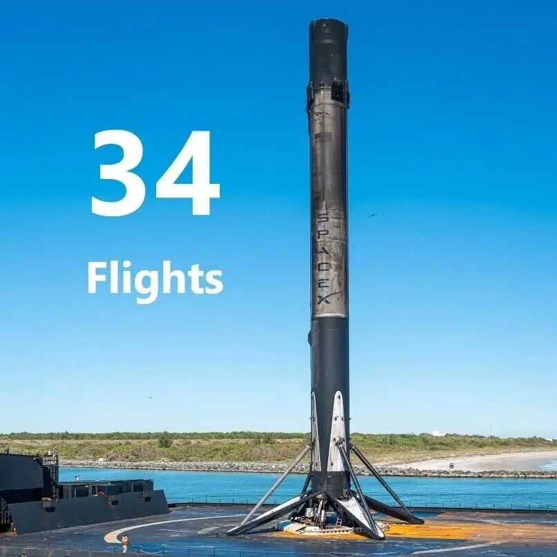 SpaceX复用之王再创奇迹：B1067第34飞